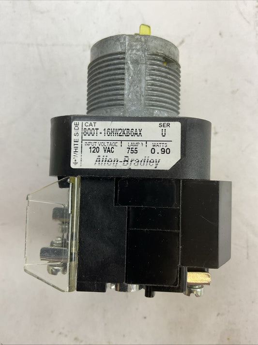 ALLEN BRADLEY 800T-16HW2KB6AX SER U 120VAC 0.90WATTS ILLUMINATED SELECTOR SWITCH
