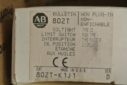 ALLEN-BRADLEY 802T-K1J1 OILTIGHT LIMIT SWITCH Ser. D / NON-PLUG-IN / NEW SURPLUS