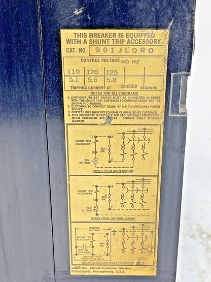 ITE / GOULD - JD3-B400 - CIRCUIT BREAKER -400 A, 240 VAC, 3 P W/ S01JL0R0 SHUNT