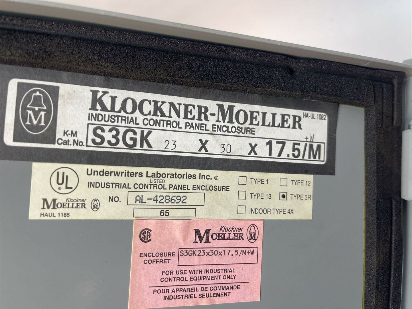 KLOCKNER MOELLER S3GK23X30X17.5/M+W INDUSTRIAL CONTROL PANEL DIL 1 M-Z1 STARTER