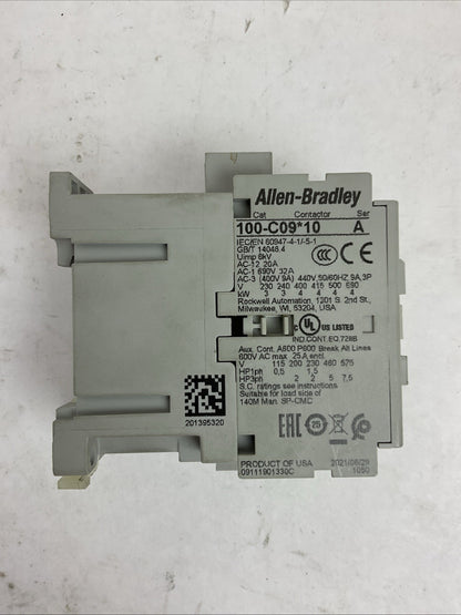 ALLEN BRADLEY 100-C09*10 SER A 600VAC 25AMP CONTACTOR 120/110/V 60/50HZ COIL
