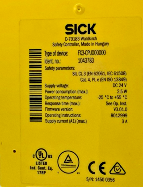 SICK FX3-CPU000000 SAFETY CONTROLLER FLEXI SOFT 3A 24VDC