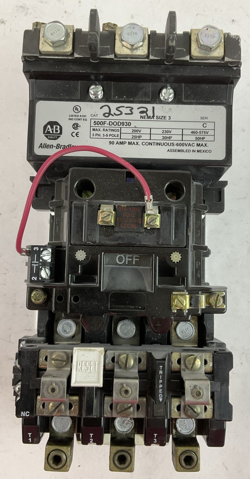 500F-DOD930 SIZE 3 SER C STARTER 600VAC 90AMP 50HP COIL 115-120V W/ W70 HEATERS