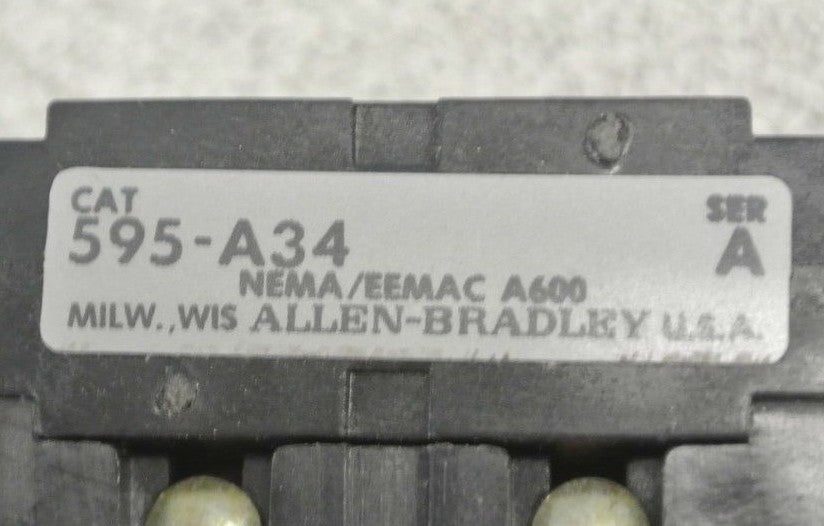 ALLEN-BRADLEY 595-A34 AUXILIARY CONTACT / 1 NO 1 NC / for SIZES 3-4 O/L RELAY