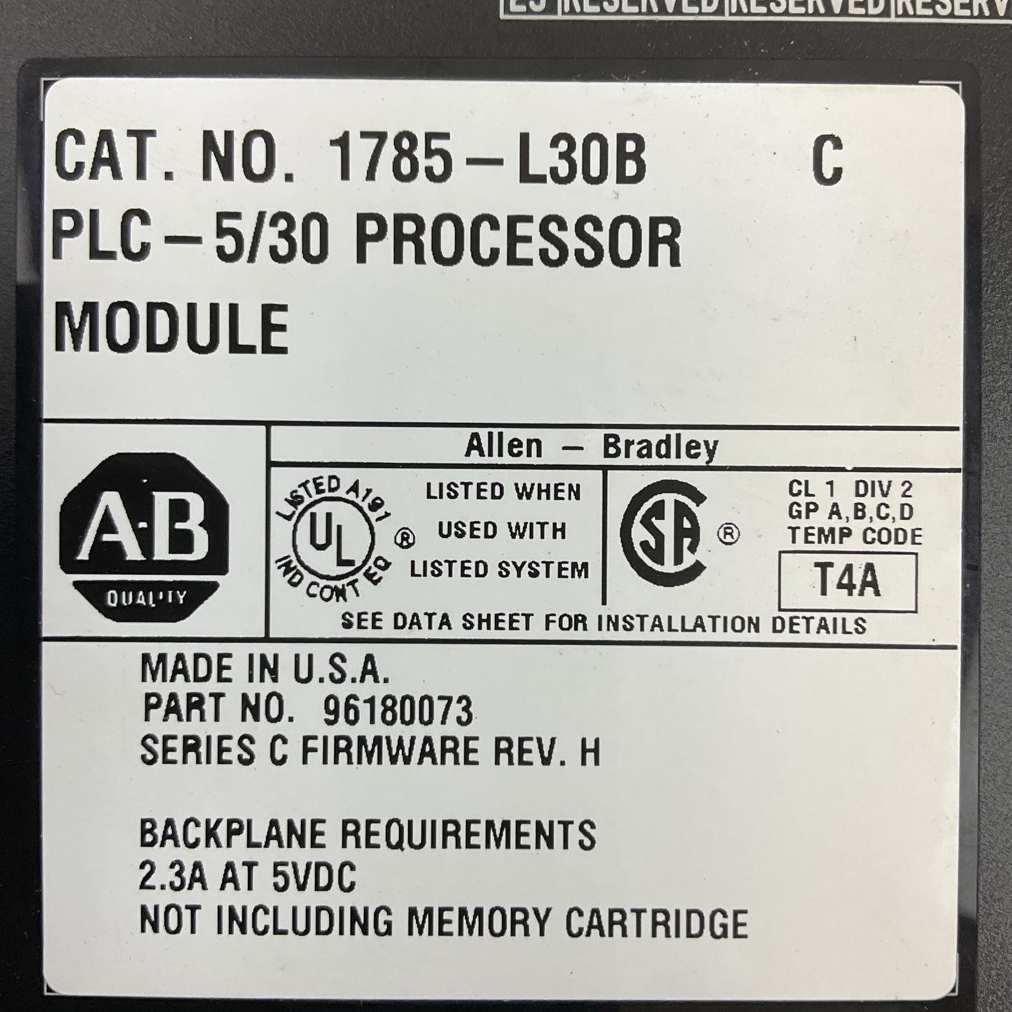 ALLEN BRADLEY 1785-L30B SER C FORMWARE REV H PLC 5/30 PROCESSOR MODULE 2.3A@5VDC