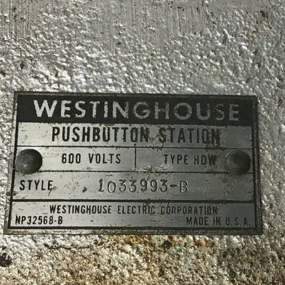 WESTINGHOUSE TYPE HDW PUSHBUTTON STATION 1033993-B 600VOLTS