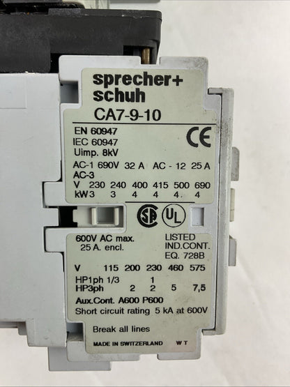 SPRECHER+SCHUH KTA7-25S-1.6A CIRCUIT BREAKER 1.0-1.6A CA7-9-10 CONTACTOR 277V