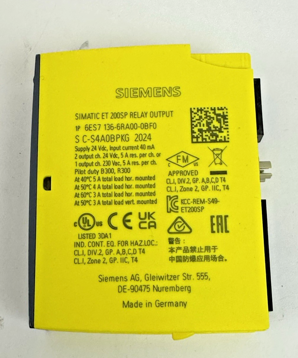 SIEMENS 6ES7 136-6RA00-0BF0 SIMATIC ELECTRONICS MODULE FOR ET 200SP RELAY OUTPUT