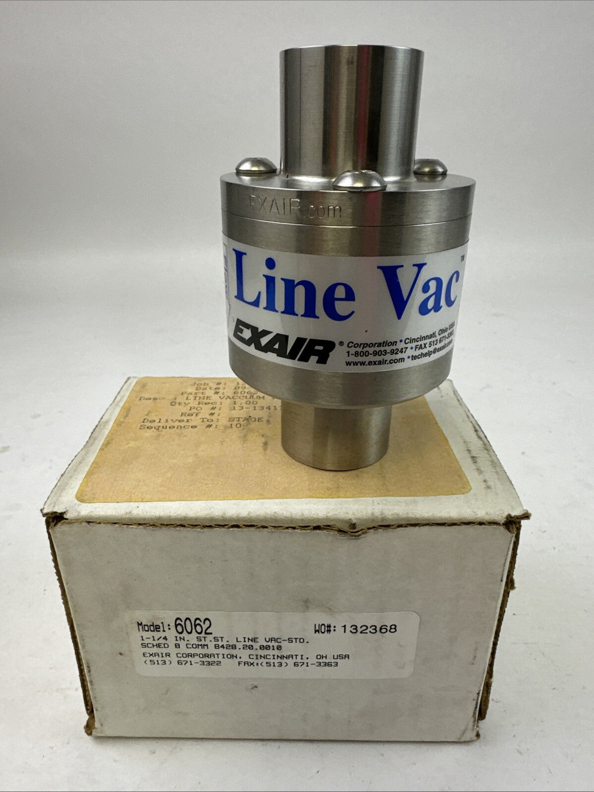EXAIR 6062 1-1/4 IN ST ST LINE VAC-STD 250PSIG 1.7MPa 17BAR AIR CONVEYOR