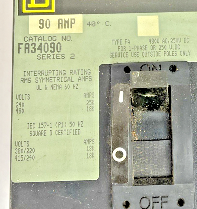 SQUARE D FH34090 CIRCUIT BREAKER 90A 3P 600VAC