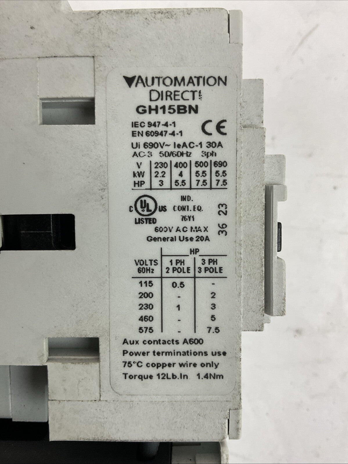 AUTOMATIONDIRECT STARTER (GH15BN CONTACTOR COIL 110-120V + RTD32 600 RELAY 4-6A)