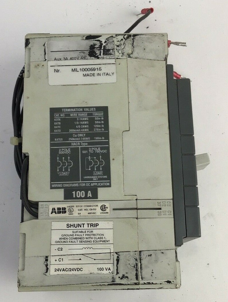 ABB S3N CIRCUIT BREAKER 100AMP 2 POLE 480VAC/500VDC