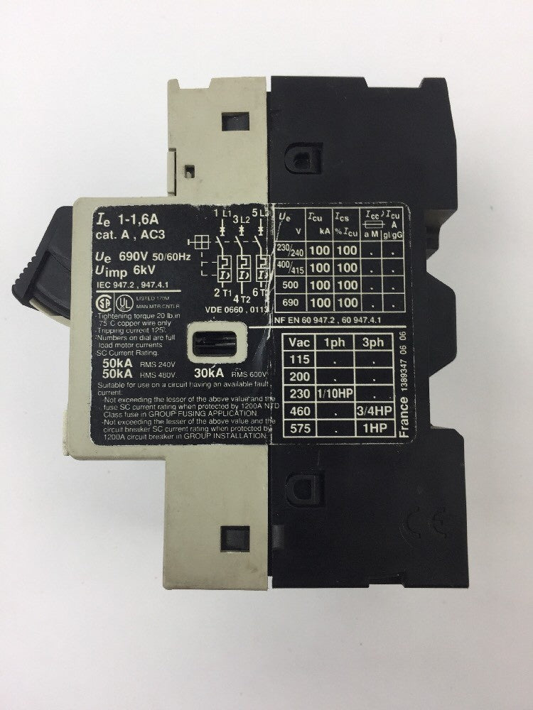 TELEMECANIQUE GV2-MO6 MOTOR CIRCUIT BREAKER 1-1.6A