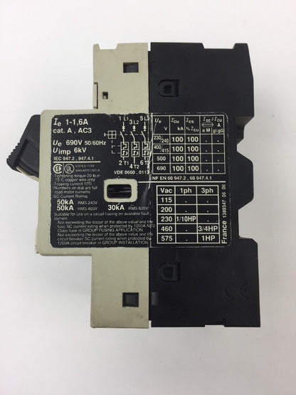 TELEMECANIQUE GV2-MO6 MOTOR CIRCUIT BREAKER 1-1.6A