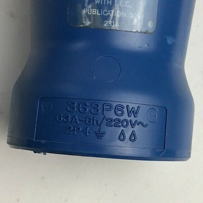 HUBBEL 363P6W PIN & SLEEVE WATERTIGHT PLUG 63A 220VAC 2 POLE 3 WIRE GROUNDING