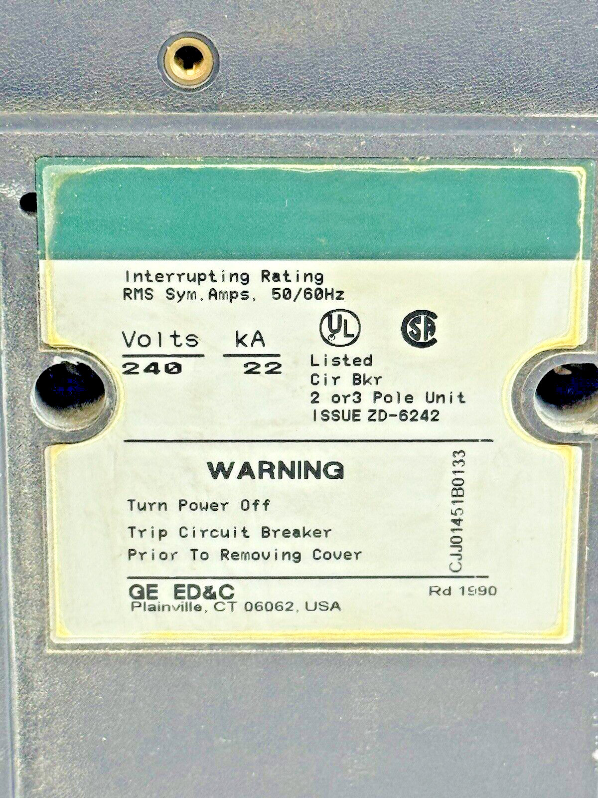 GE - TJD432400X2 - INDUSTRIAL CIRCUIT BREAKER - 3 POLE/240 VAC/400A