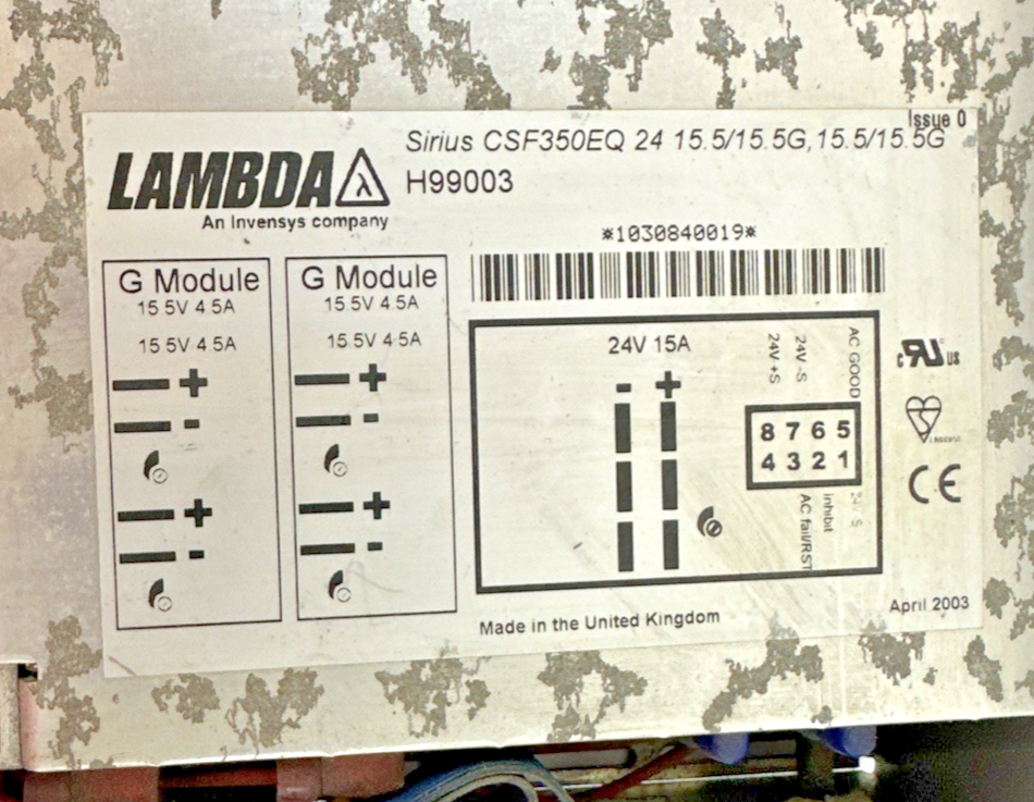 LAMBDA SIRIUS CSF350EQ 24 15.5/15.5G, 15.5/15.5G H99003 POWERWARE GmbH L-SYS-NR.
