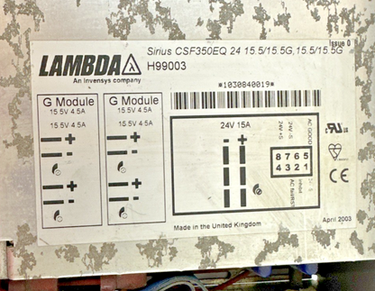 LAMBDA SIRIUS CSF350EQ 24 15.5/15.5G, 15.5/15.5G H99003 POWERWARE GmbH L-SYS-NR.