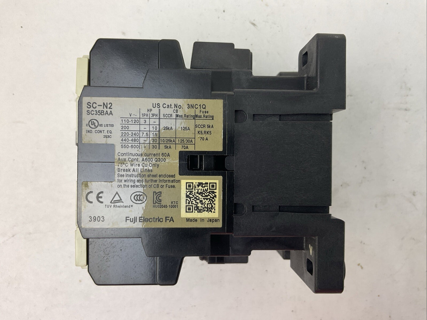 FUJI SC-N2 SC35BAA CONTACTOR 3NC1 600VAC 3PH 30HP 60A COIL 220-240V 60HZ
