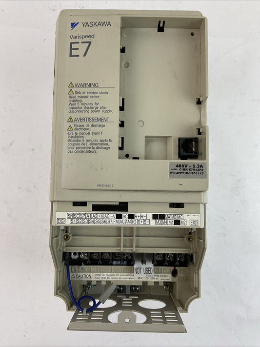 YASKAWA CIMR-E7U42P2 AC VARISPEED E7 DRIVE OUTPUT 3PH 0-480VAC 5.3A 4.0kVA INPUT