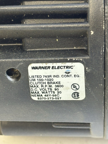 WARNER ELECTRIC UM 100-1020 CLUTCH BRAKE 90VC NEMA 48Y/56C 3600 RPM 5370-273-027