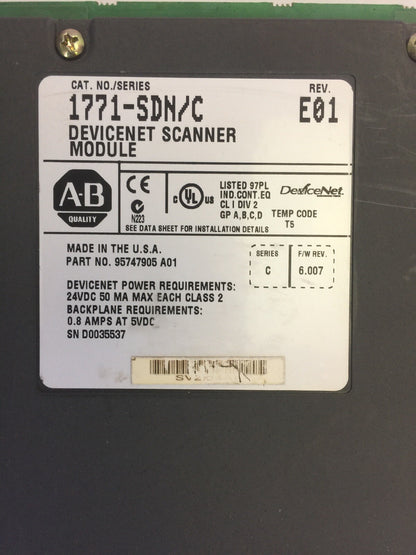 ALLEN BRADLEY 1771-SDN/C DEVICENET SCANNER MODULE REV E01