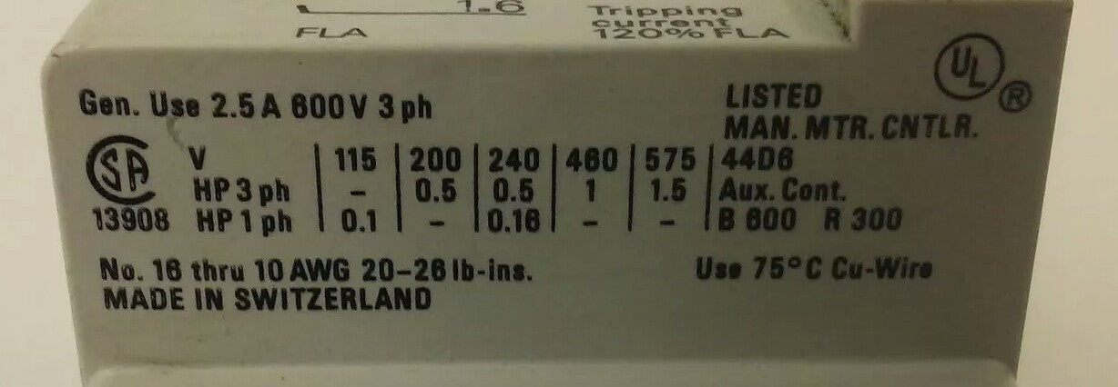 ALLEN BRADLEY 140-MN-0160, MANUEL MOTOR STARTER/ CIRCUIT BREAKER, 3PH, 600V,2.5A