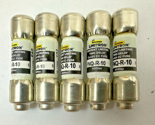 COOPER BUSSMANN FNQ-R-10 CLASS CC 10A 600V TIME-DELAY FUSE LOT OF 5