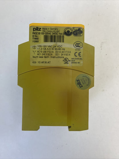 PILZ PNOZ X9 100-120VAC 24VDC 7n/o SAFETY RELAY 11,0 VA 5,5W 50-60HZ