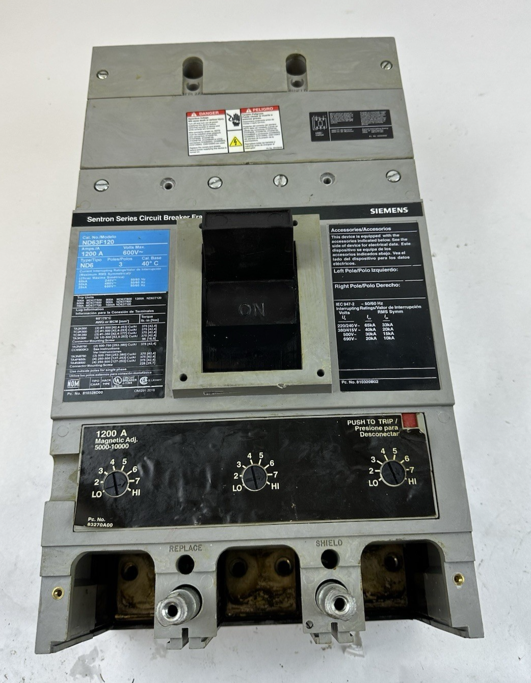 SENTRON SERIES ITE ND63F120 CIRCUIT BREAKER 1200AMP 600VAC 3P 1000AMP TRIP UNIT