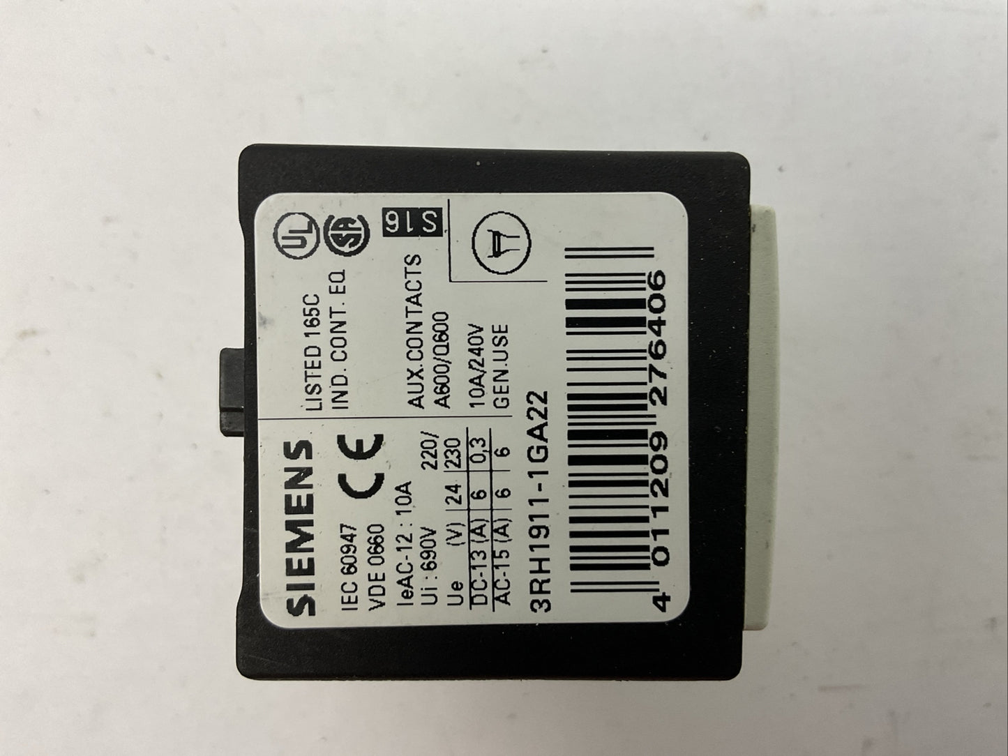 SIEMENS 3RH1911-1GA22 AUXILIARY CONTACT BLOCK 10A/240V GEN. USE