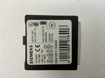 SIEMENS 3RH1911-1GA22 AUXILIARY CONTACT BLOCK 10A/240V GEN. USE
