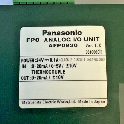 PANASONIC FP0-A21 ANALOG I/O UNIT VER. 1.0 24VDC 0.1A