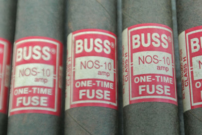 LOT of 8 / BUSS NOS10 CLASS H ONE-TIME FUSES / 10A / 600V / NEW SURPLUS / NOS-5