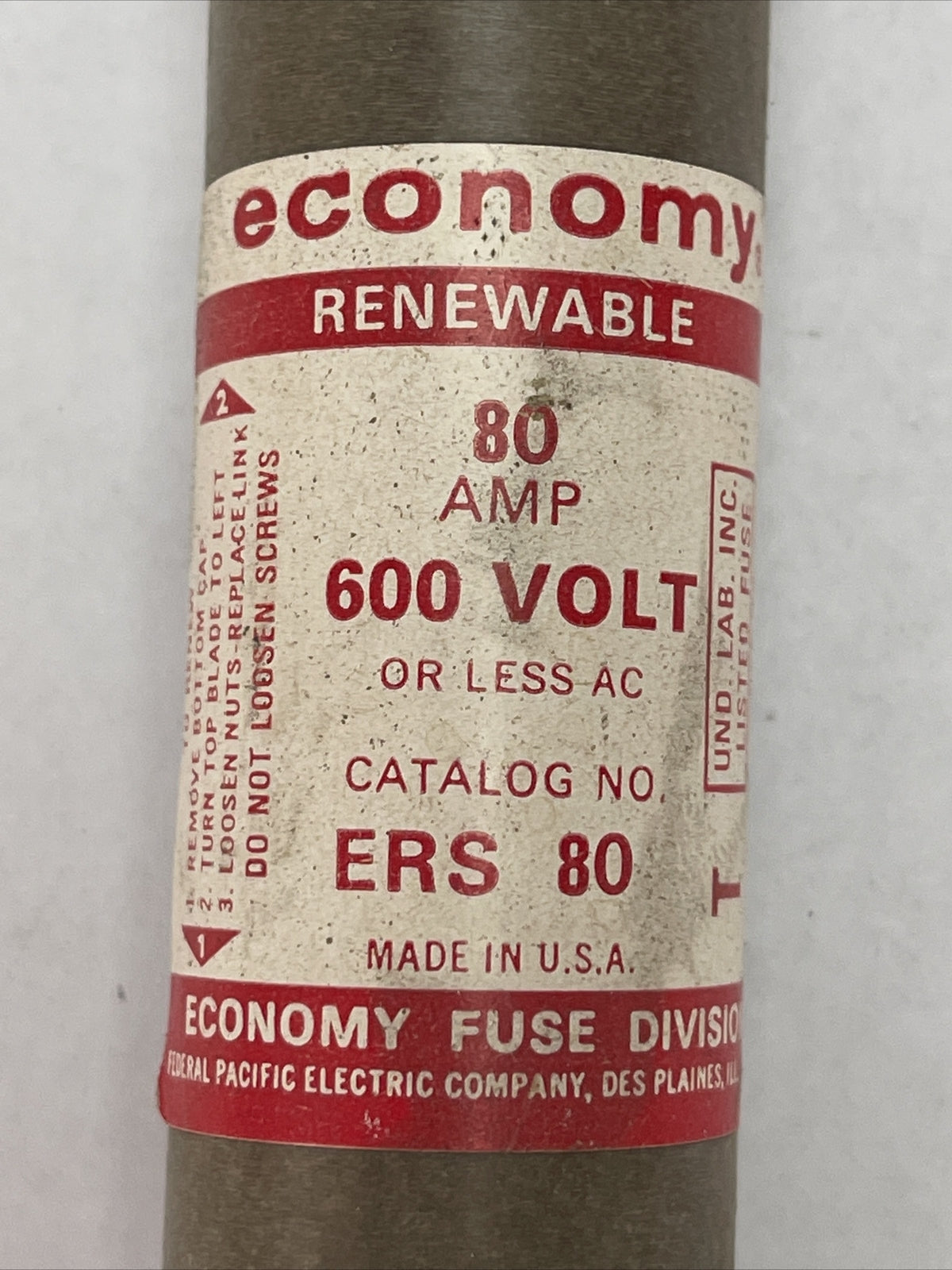FPE ERS80 RENEWABLE ECONOMY FUSE 80AMP 600VAC FEDERAL PACIFIC ELECTRIC