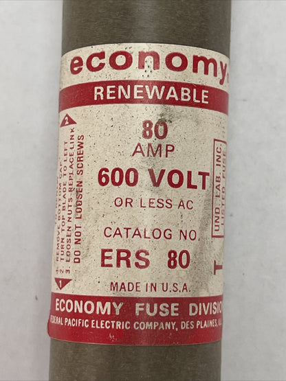 FPE ERS80 RENEWABLE ECONOMY FUSE 80AMP 600VAC FEDERAL PACIFIC ELECTRIC