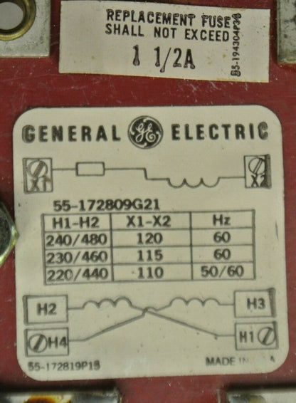 GENERAL ELECTRIC 55-172809G21 TRANSFORMER / 1-1/2A / 240-480V PRIMARY / 120V SEC
