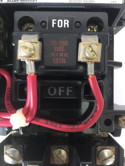 ALLEN BRADLEY 505-AOD SIZE 0 REVERSING STARTER 600VAC 5HP 18AMP COIL 120V 60HZ