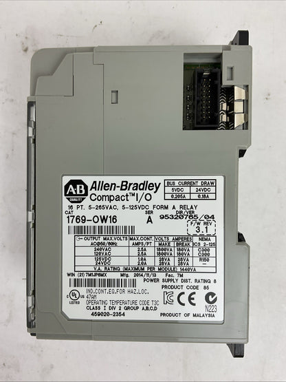 ALLEN BRADLEY 1769-OW16 SER A F/W REV 3.1 DIR/VER 95320765/04 16PT. FORM A RELAY