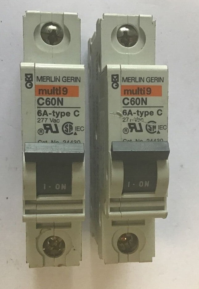 MERLIN GERIN E90509 CIRCUIT BREAKER 6A C60N TYPE C 277VAC MULTI9 ***LOTOF2***