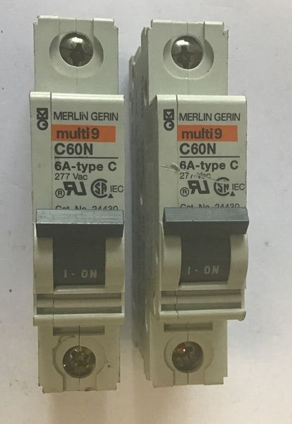 MERLIN GERIN E90509 CIRCUIT BREAKER 6A C60N TYPE C 277VAC MULTI9 ***LOTOF2***