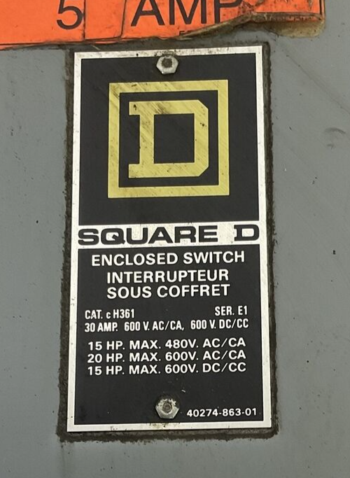 SQUARE D CH361 ENCLOSED SWITCH  30A 600VAC  FUSIBLE SER.E1