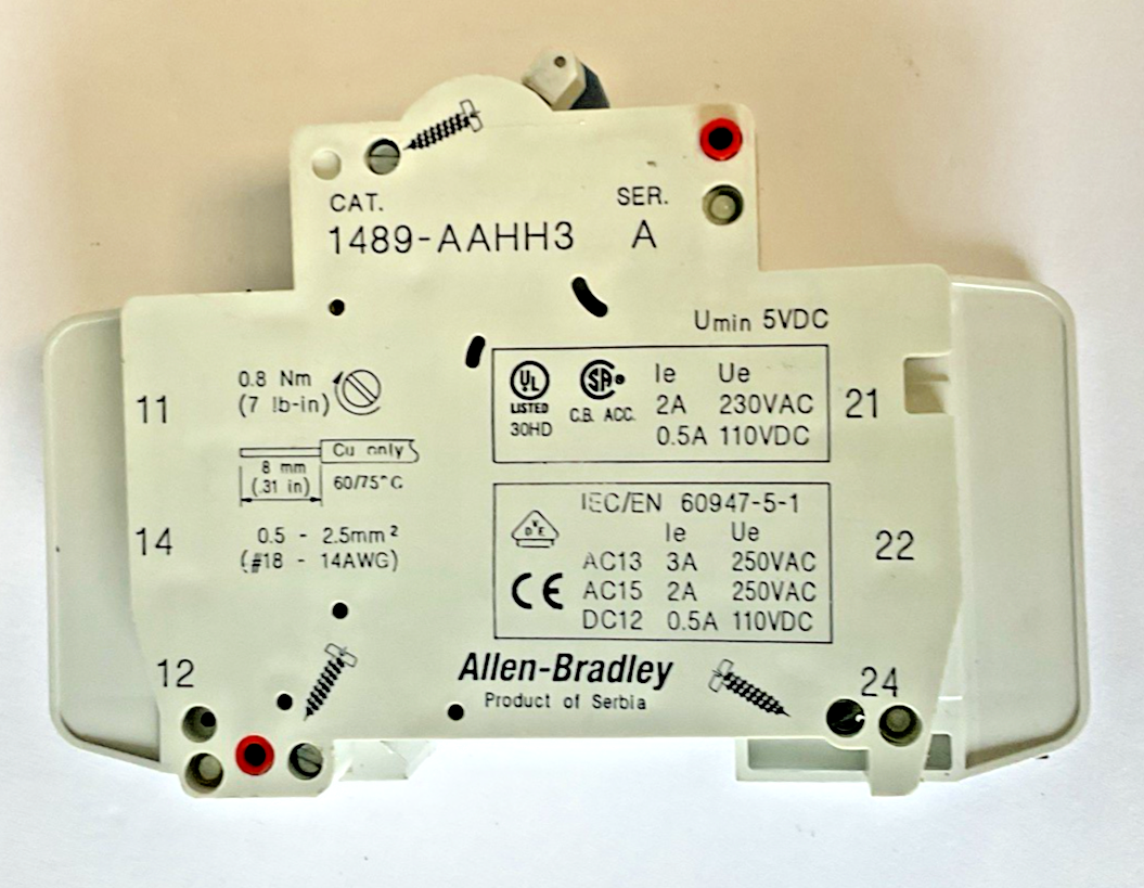 ALLEN BRADLEY 1489-A1D020 CIRCUIT BREAKER SER.A 10KA W/1489-AAHH3 ***LOTOF4***