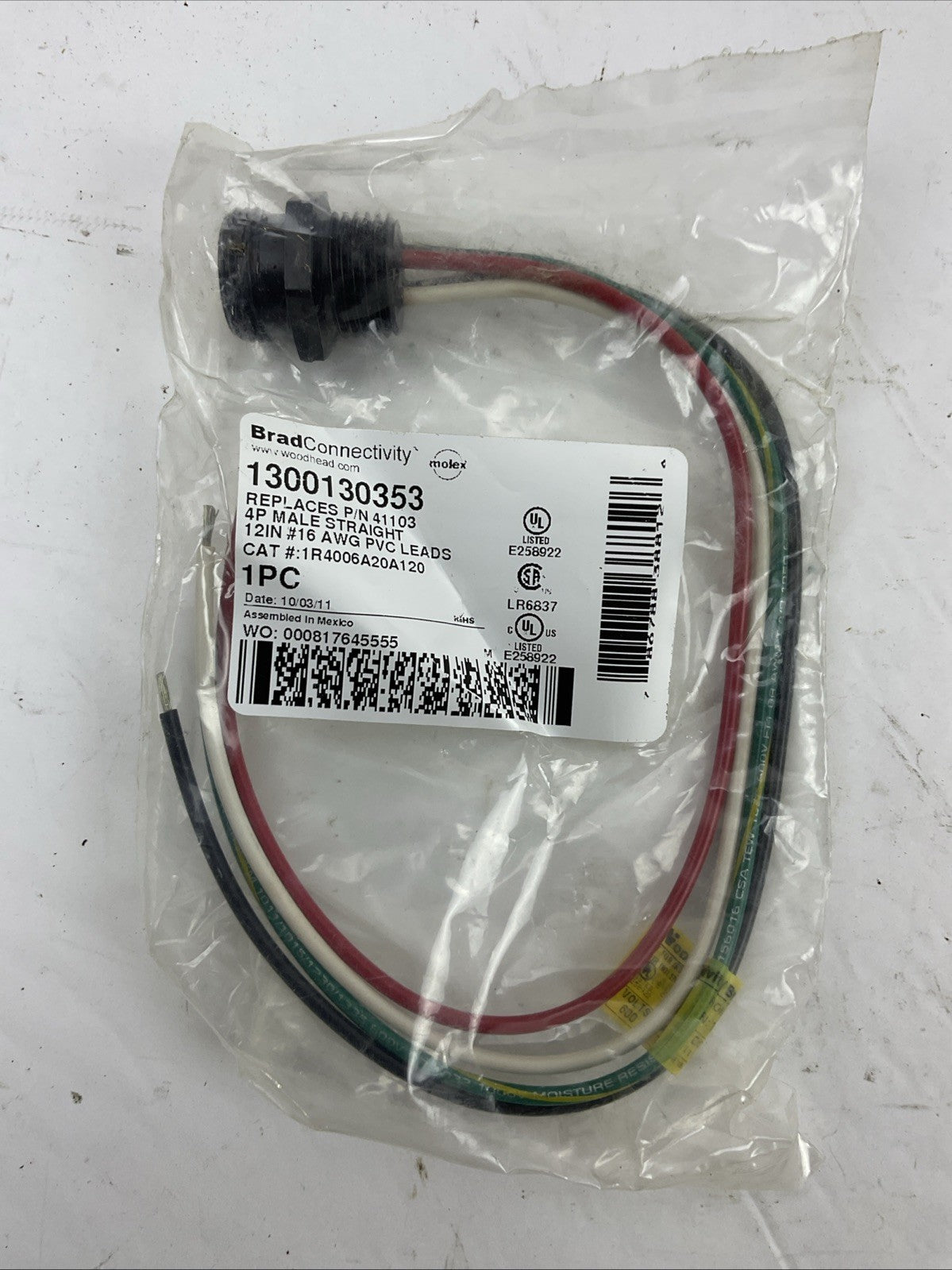 BRAD CONNECTIVITY 1300130353 4P MALE STRAIGHT CONNETOR REPLACES 41103 (LOT OF 2)