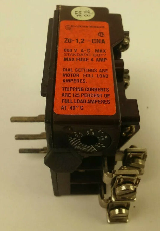 KLOCKNER MOELLER Z0-1,2-CNA OVERLOAD RELAY 600V 4A  3PH 2WIRE