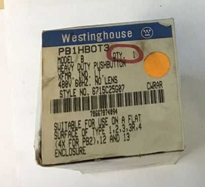 WESTINGHOUSE PB1HB0T3 PUSHBUTTON HEAVY DUTY 480V 60HZ MODEL B