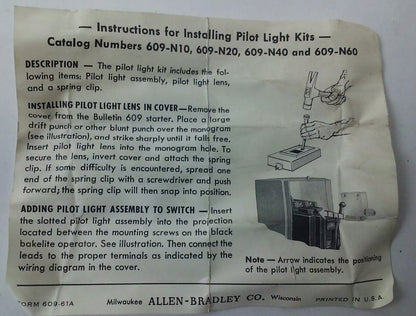 ALLEN BRADLEY 609-N20 SERIES E, PILOT LIGHT KIT, 240V, B2A(NE51H) LAMP