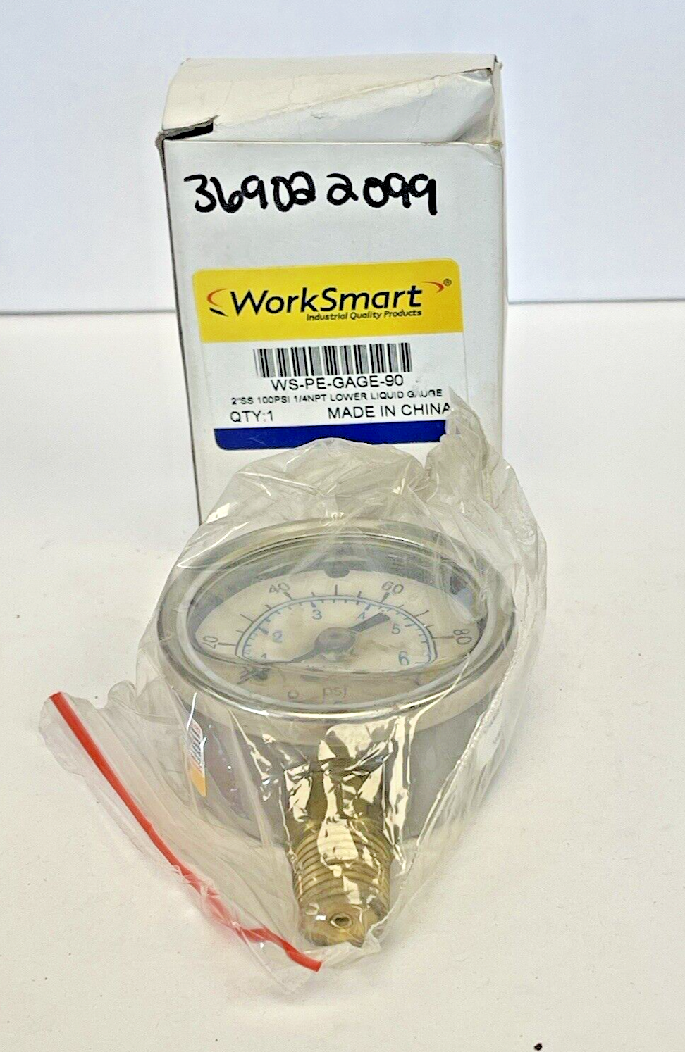 WORKSMART - WS-PE-GAGE-90 - LIQUID GAUGE - 2" DIAMETER, 1/4" NPT, 0-100 PSI