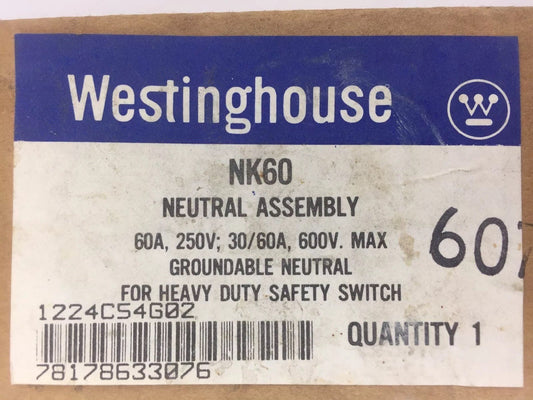WESTINGHOUSE NK60 NEUTRAL ASSEMBLY 60A 250V; 30/60A 600V MAX GROUNDABLE NEUTRAL