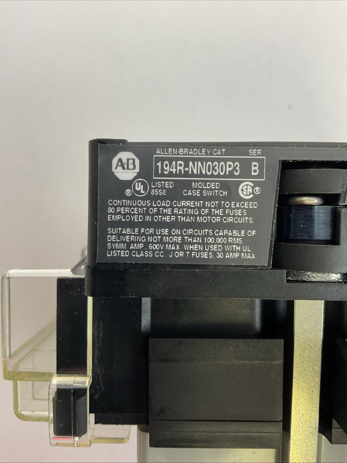 ALLEN BRADLEY 194R-NN030P3 SER B MOLDED CASE SWITCH 600VAC 250VDC 194R-HSA